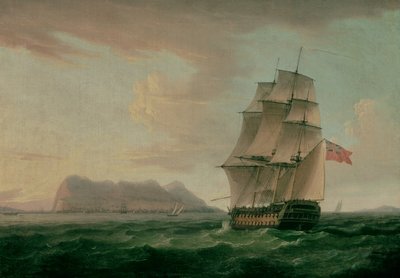 A British Man of War Before the Rock of Gibraltar by Thomas Whitcombe